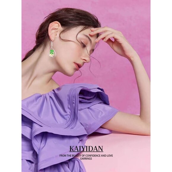 Four Leaf Clover Statement Vintage Cute Long Summer Earring for Women Jewelry - Picture 3 of 9